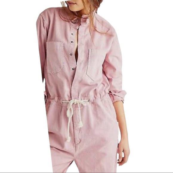OneTeaspoon x Free People Starship M Pink Utility Denim Jumpsuit Coveralls - Picture 13 of 13